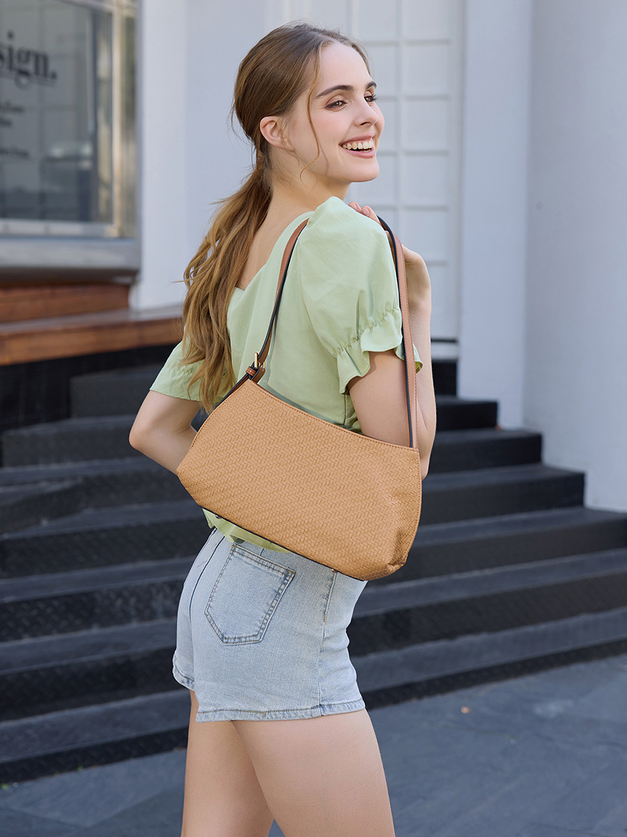 Elsie Vegan Woven Shoulder Bag - Jen & Co. vegan handbag
