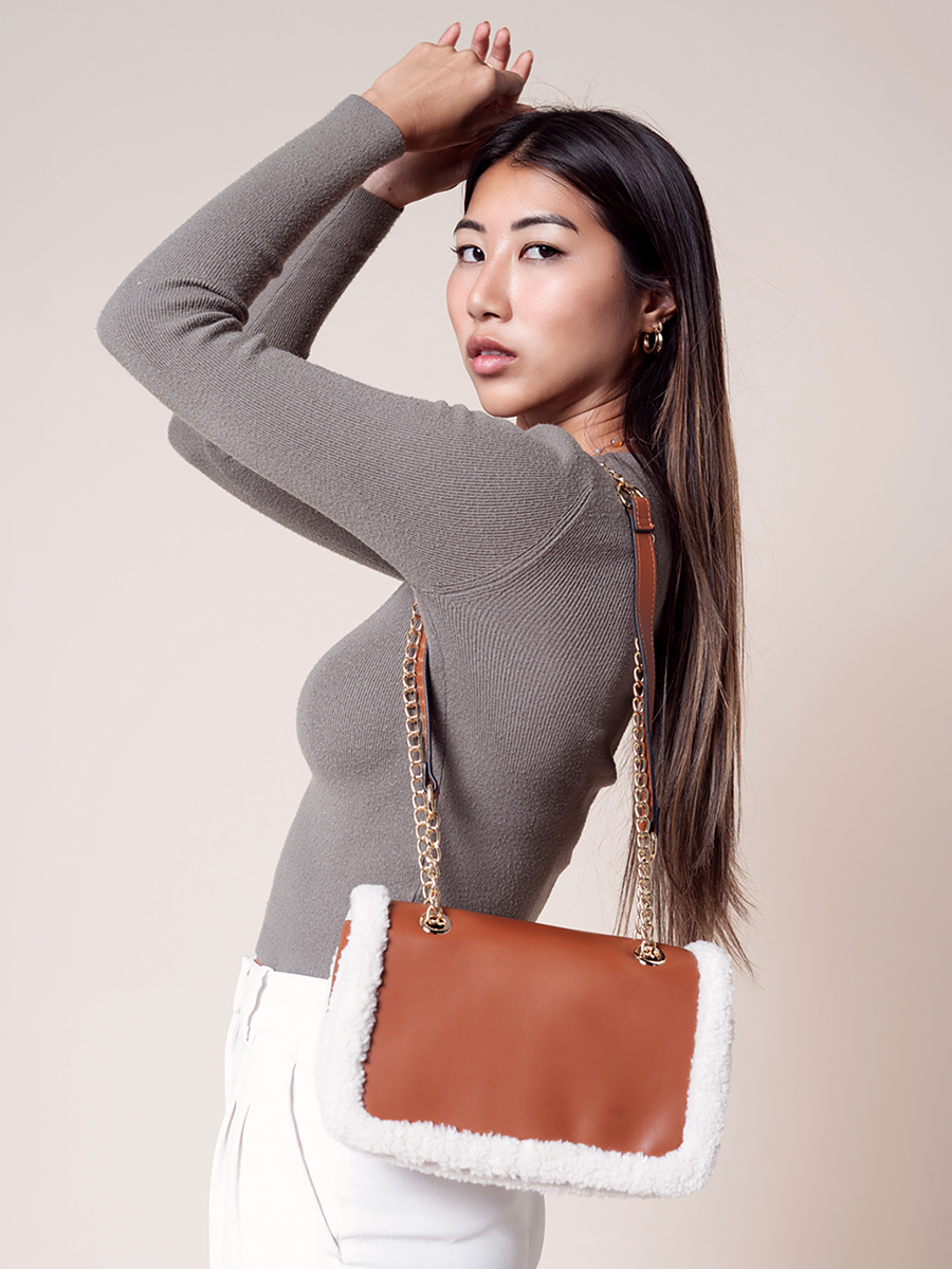 Coco Vegan Sherpa Trim Crossbody - Jen & Co. vegan handbag