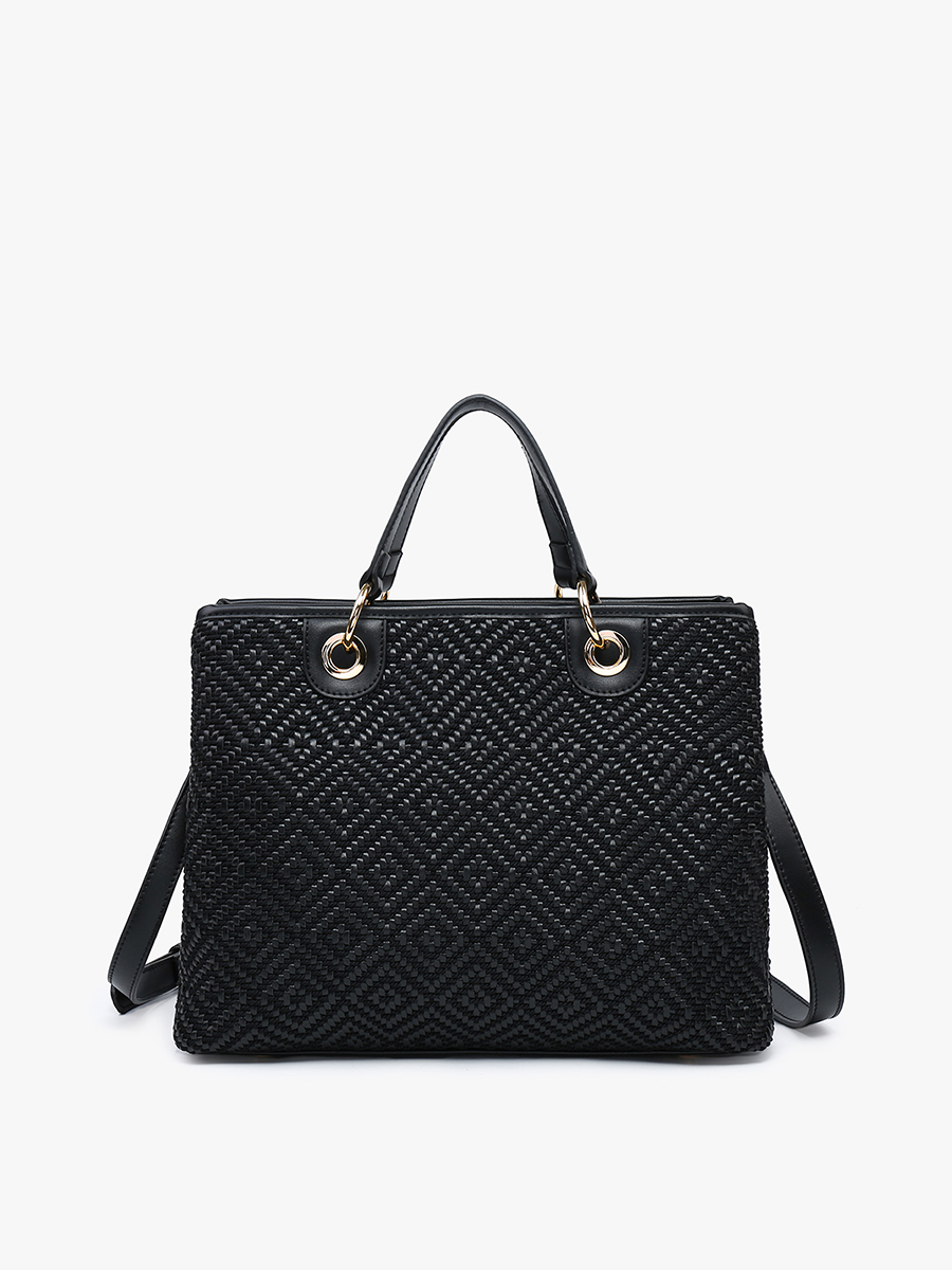 Nancy Vegan Diamond Woven Tote Black - Jen & Co. vegan handbag