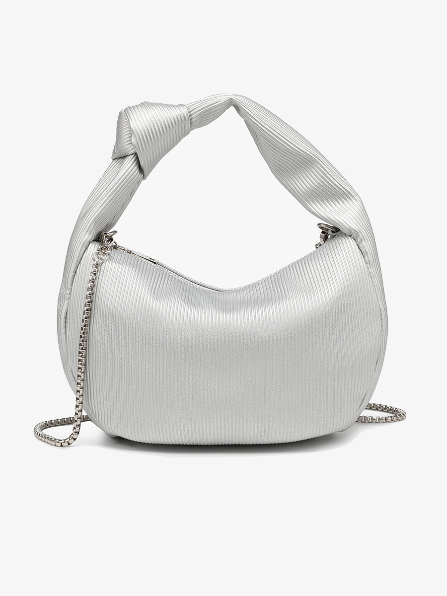 Evelyn Vegan Pleated Shoulder Bag Silver - Jen & Co. vegan handbag