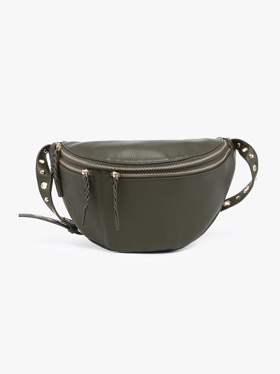 Nova Vegan Studded Belt Bag Dark Olive - Jen & Co. vegan handbag