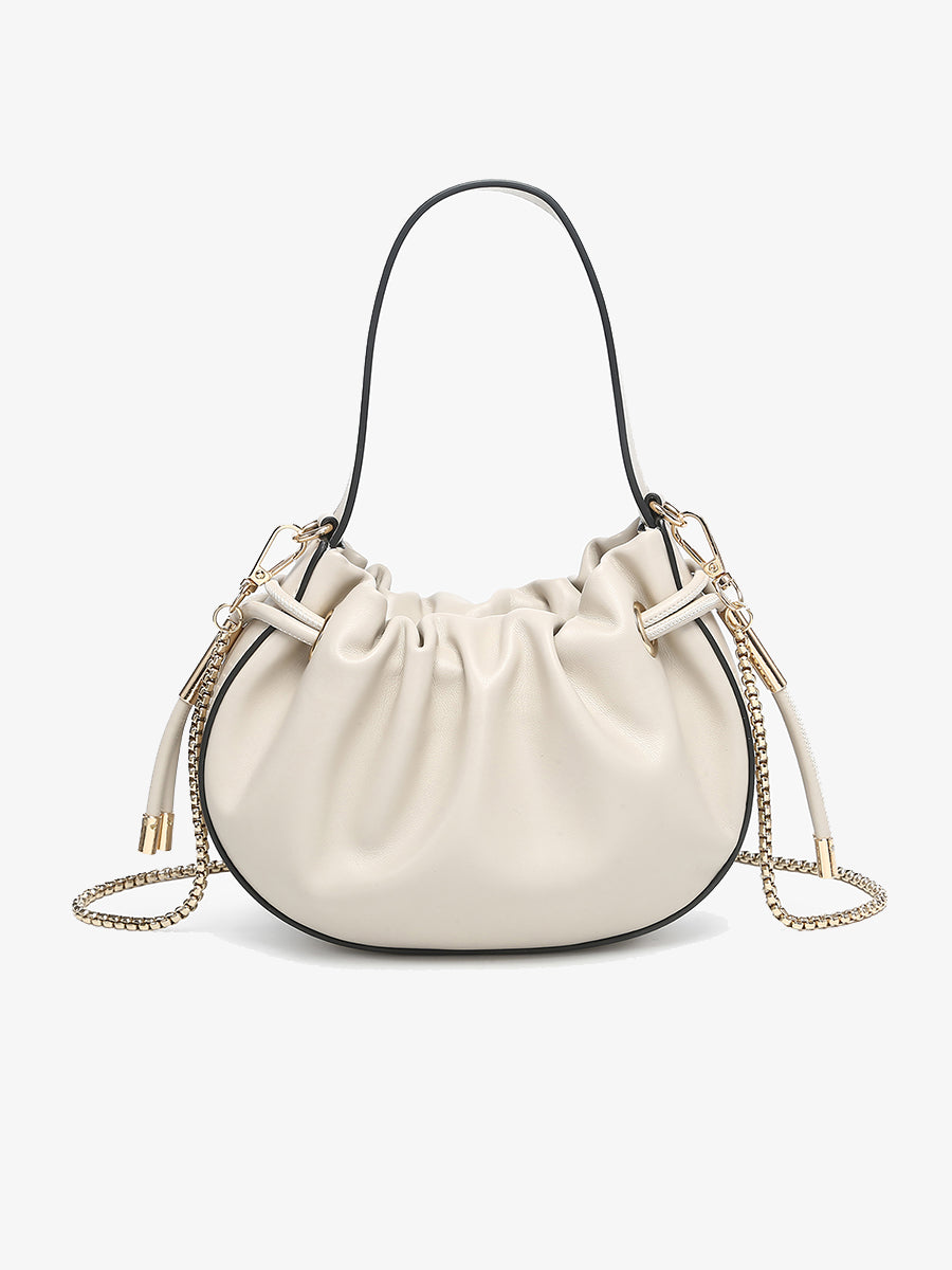 Thalia Vegan Ruched Bucket Bag Greige - Jen & Co. vegan handbag