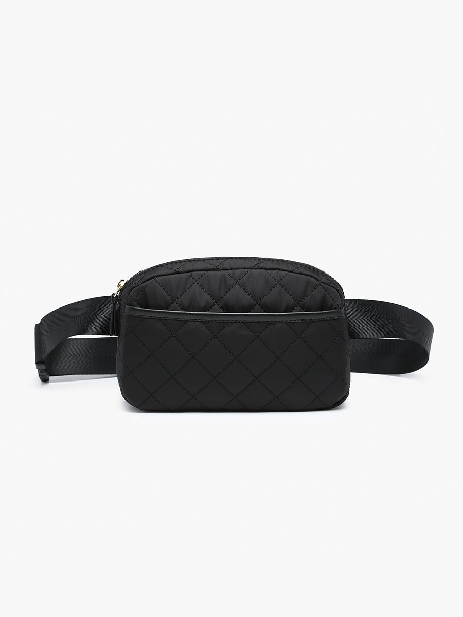 Caroline Quilted Belt Bag Black - Jen & Co. vegan handbag