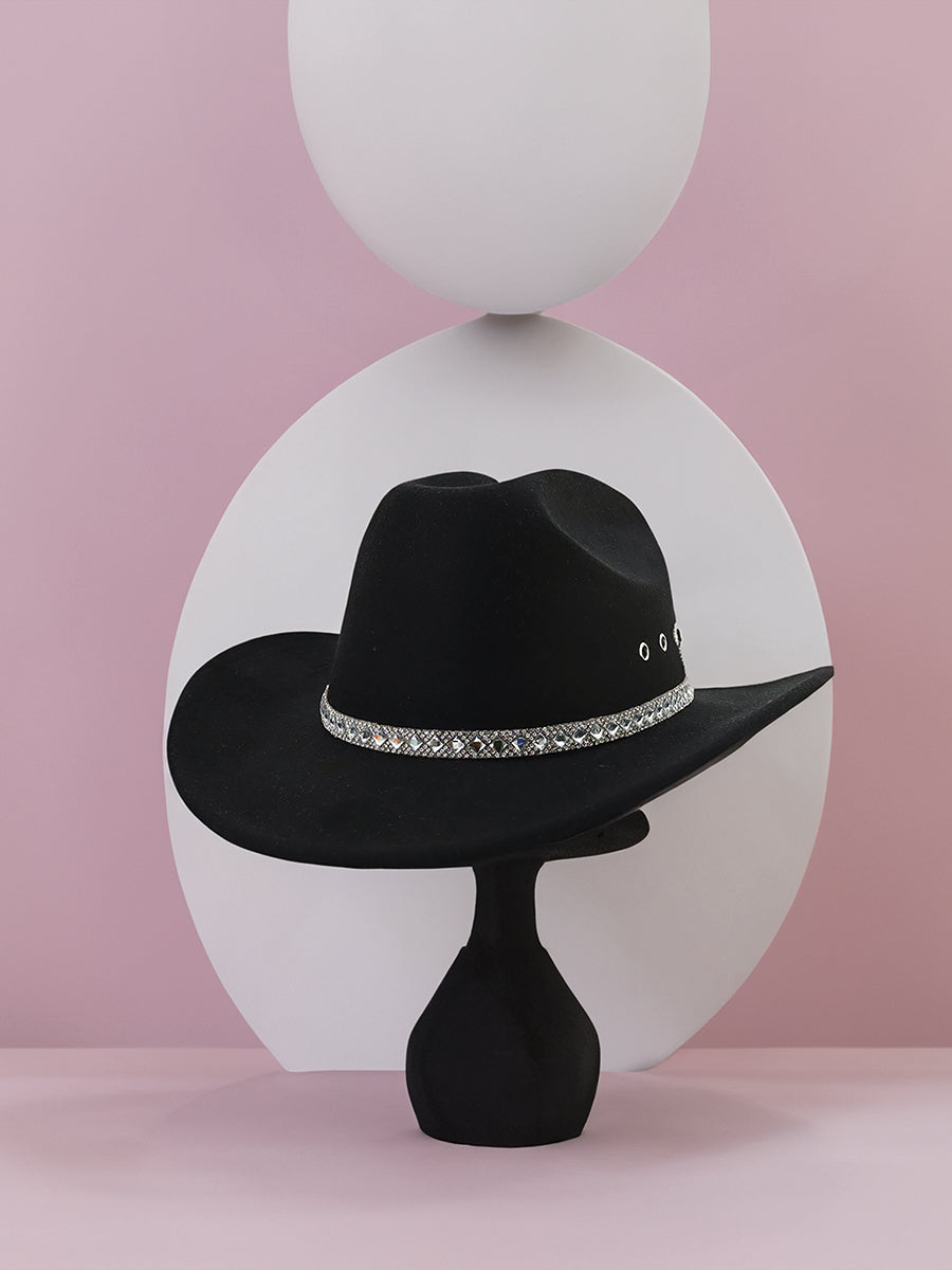 Baye Rhinestone Trim Fedora - Jen & Co. vegan handbag