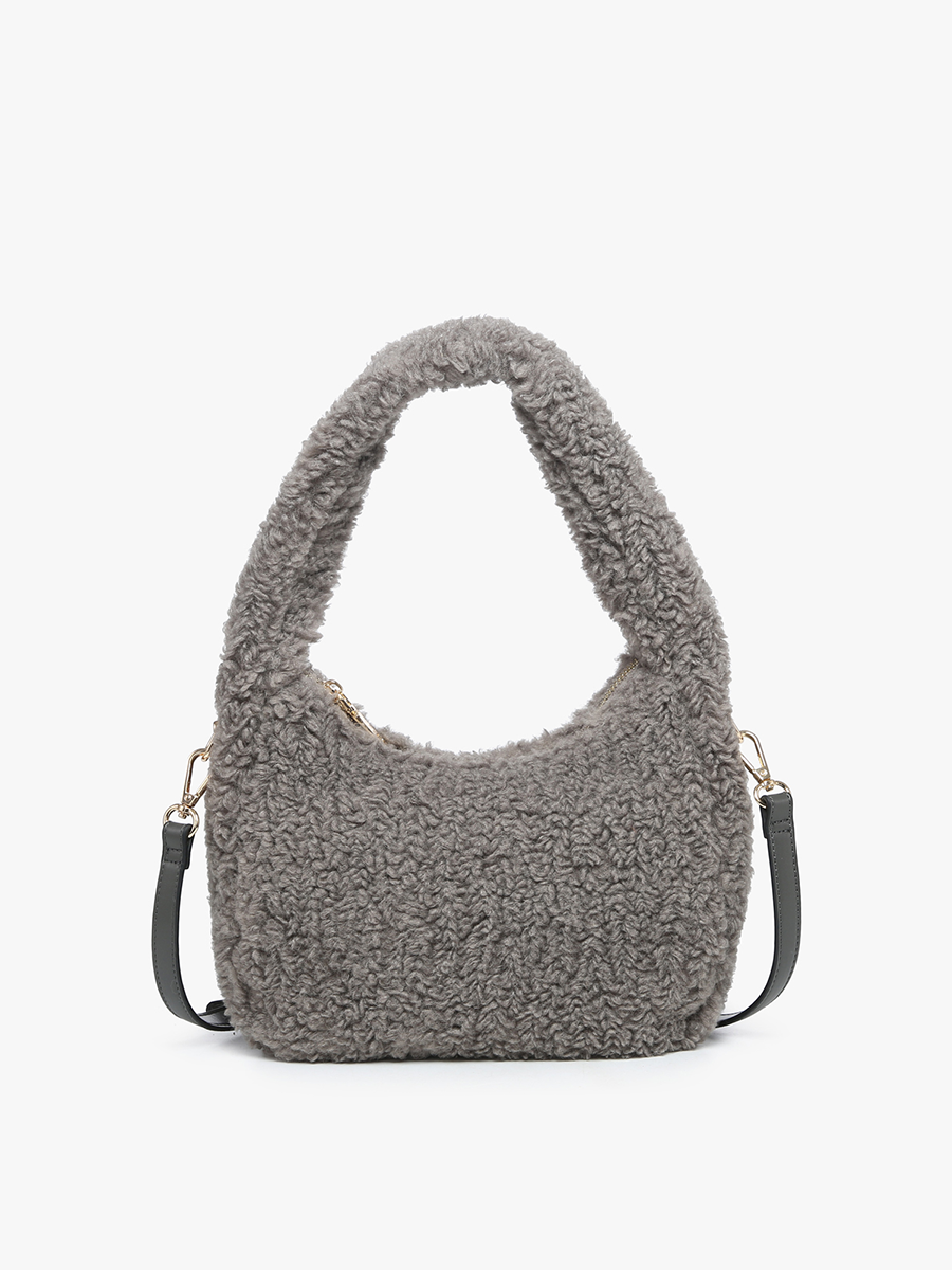 Gabrielle Vegan Sherpa Shoulder Bag Grey - Jen & Co. vegan handbag