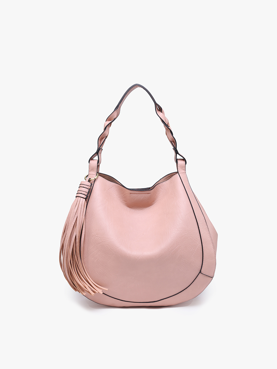 Eloise Vegan Large Tassel Hobo Pink - Jen & Co. vegan handbag