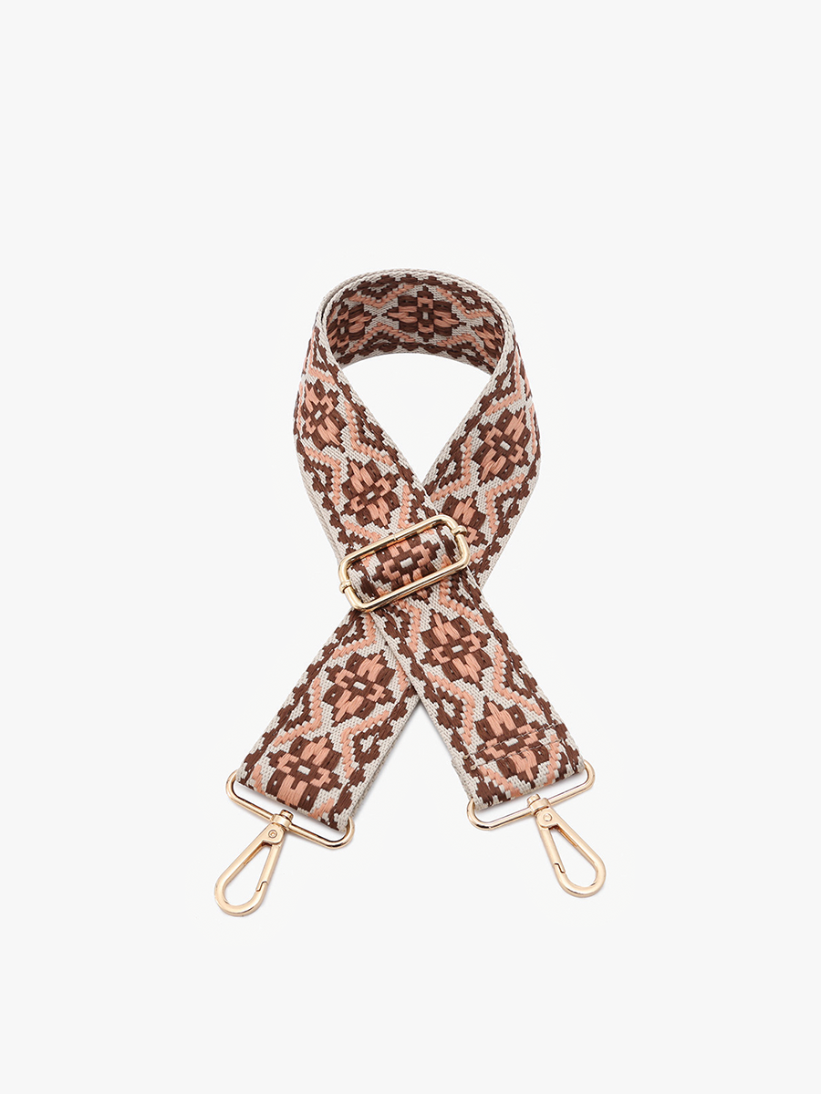 Tribal Guitar Strap Pink Brown - Jen & Co. vegan handbag