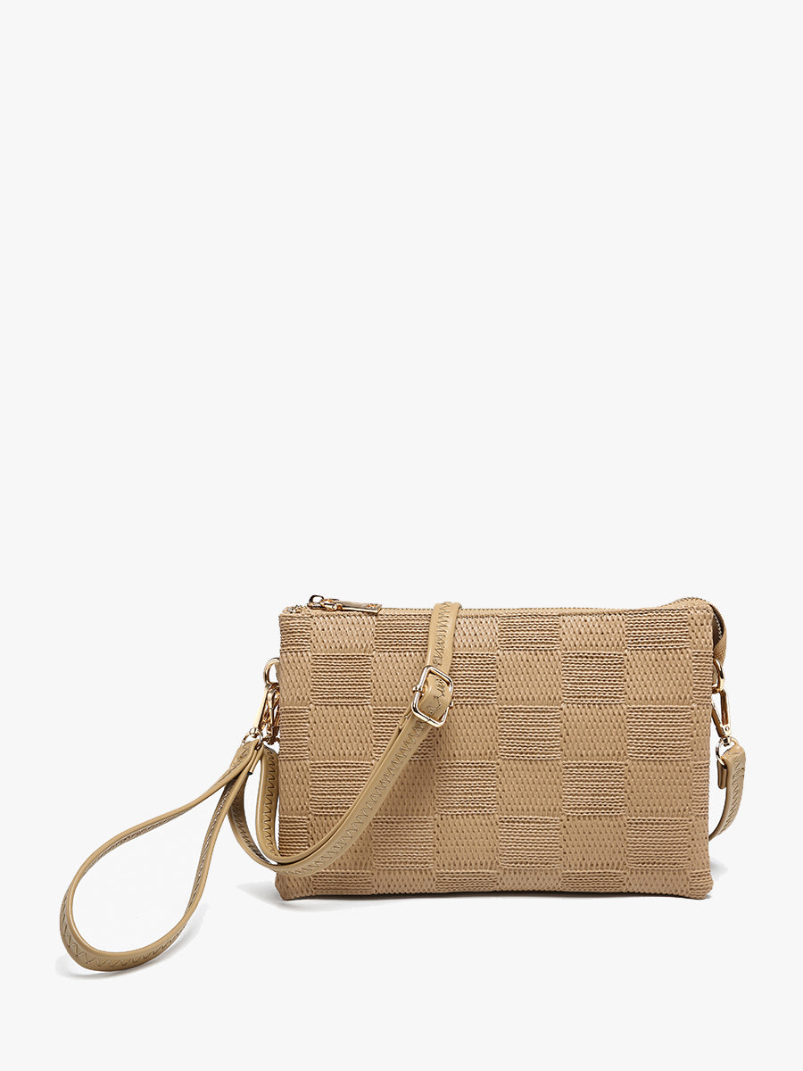 Izzy Vegan Large Checker Crossbody Taupe - Jen & Co. vegan handbag