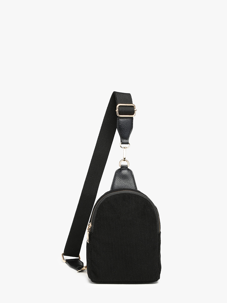 Ellen Corduroy Sling Bag Black - Jen & Co. vegan handbag
