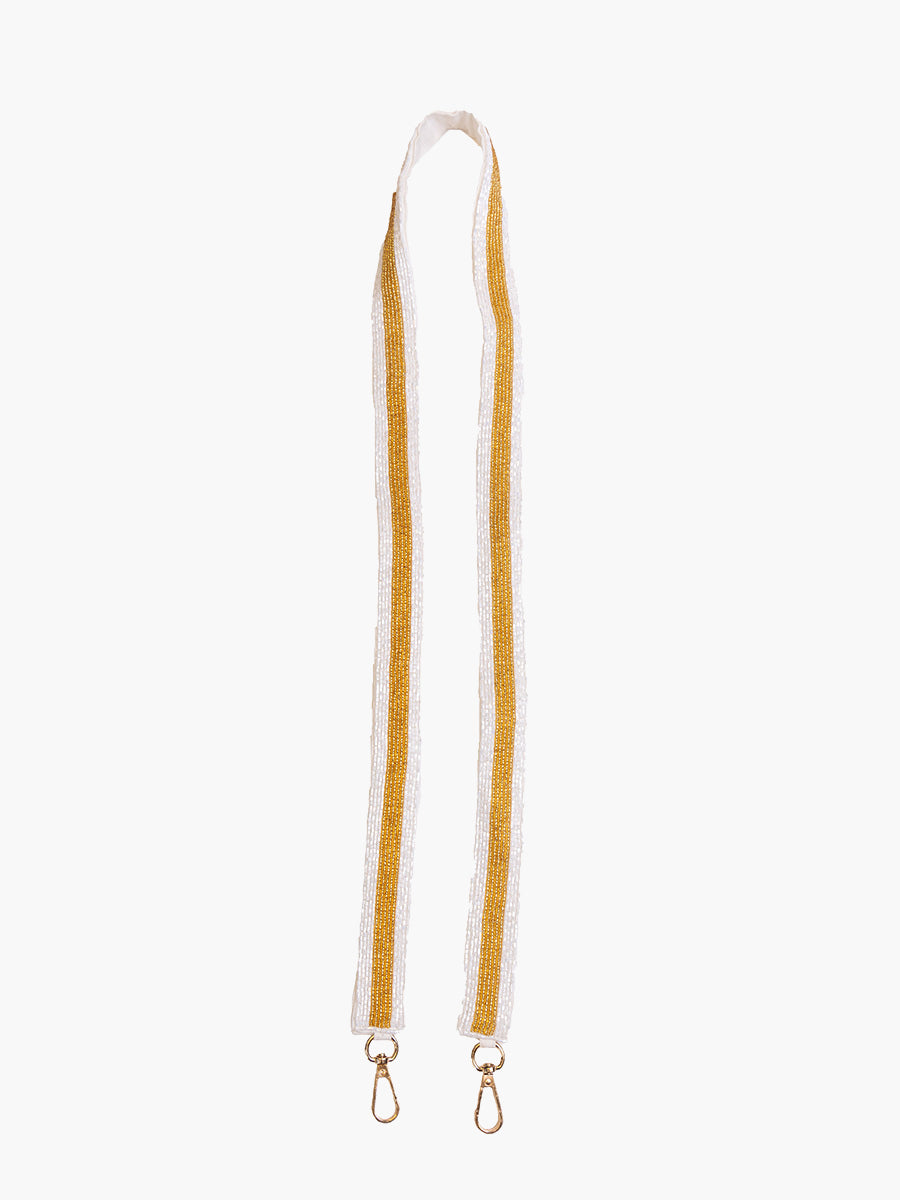 Beaded Guitar Strap White Gold - Jen & Co. vegan handbag