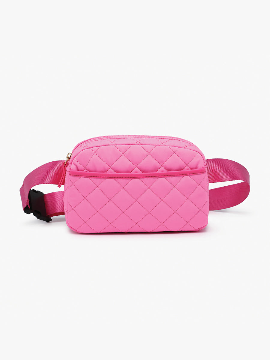 Caroline Quilted Belt Bag Bubblegum - Jen & Co. vegan handbag