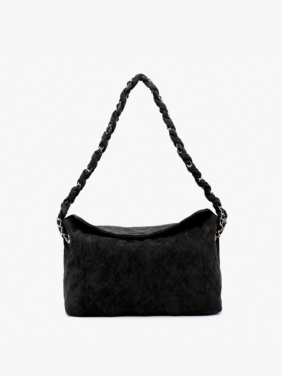 Dominique Faux Suede Shoulder Bag Black - Jen & Co. vegan handbag
