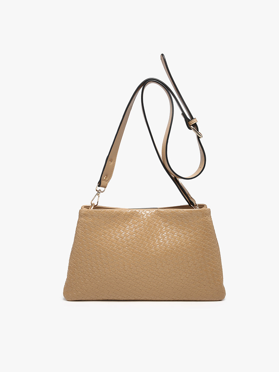 Hallie Vegan Faux Woven Crossbody Tan - Jen & Co. vegan handbag