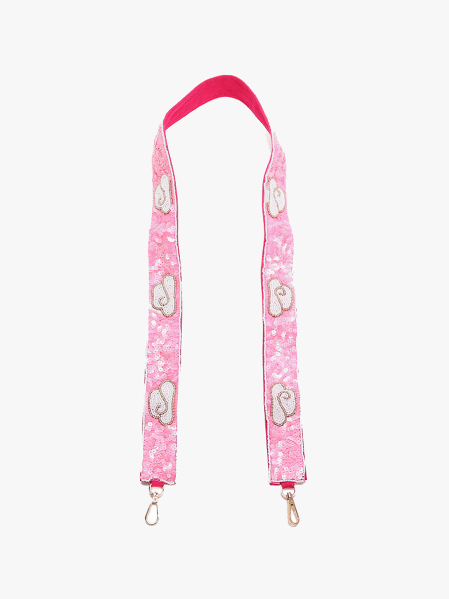 Beaded Guitar Strap Pink White - Jen & Co. vegan handbag