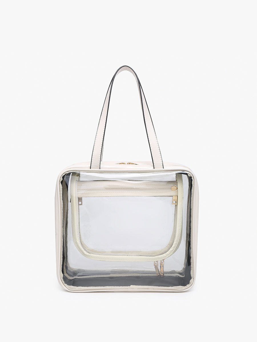Rae Clear Cosmetic Bag Off White - Jen & Co. vegan handbag