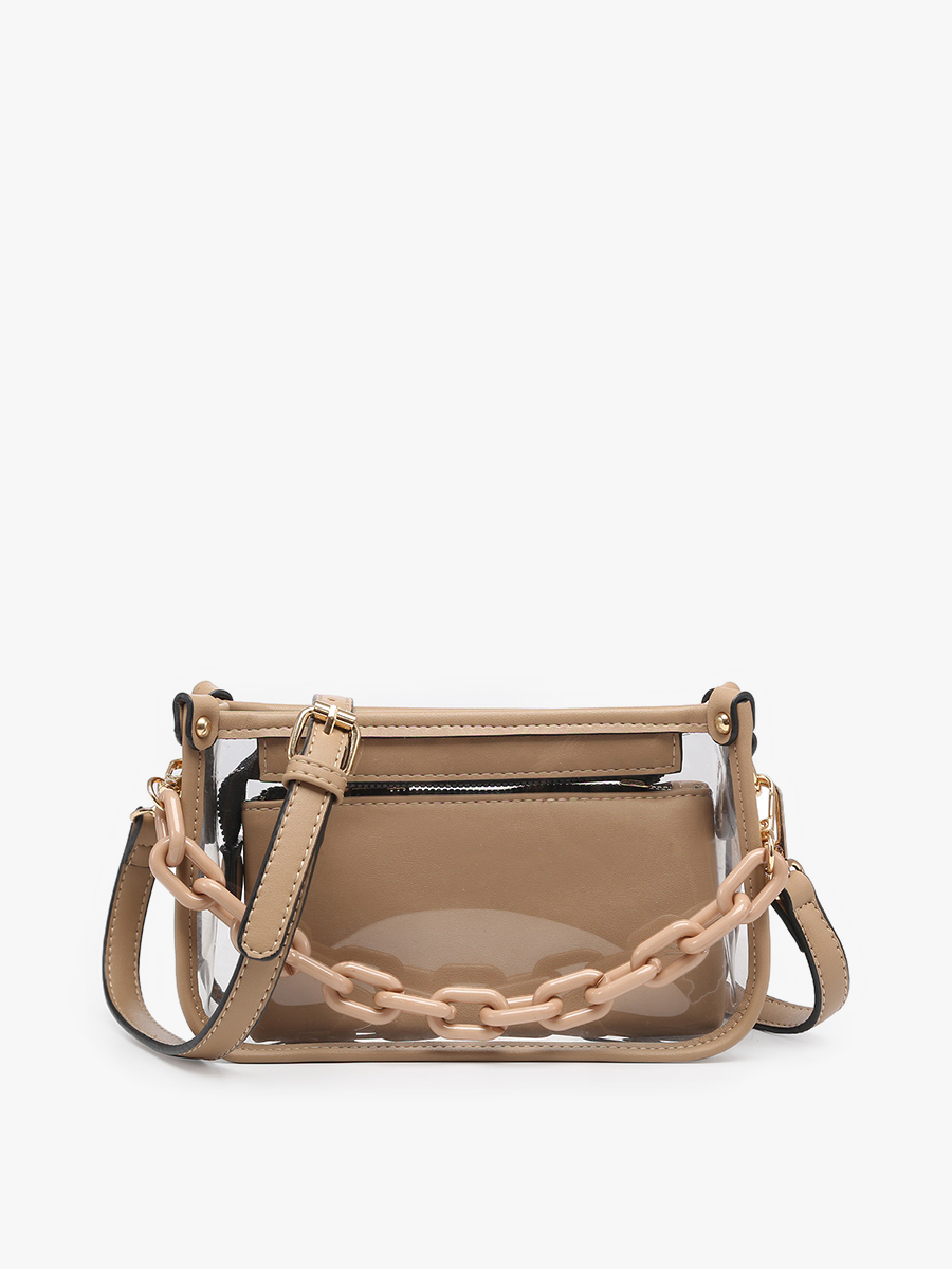Jessica Vegan Clear Crossbody Taupe - Jen & Co. vegan handbag