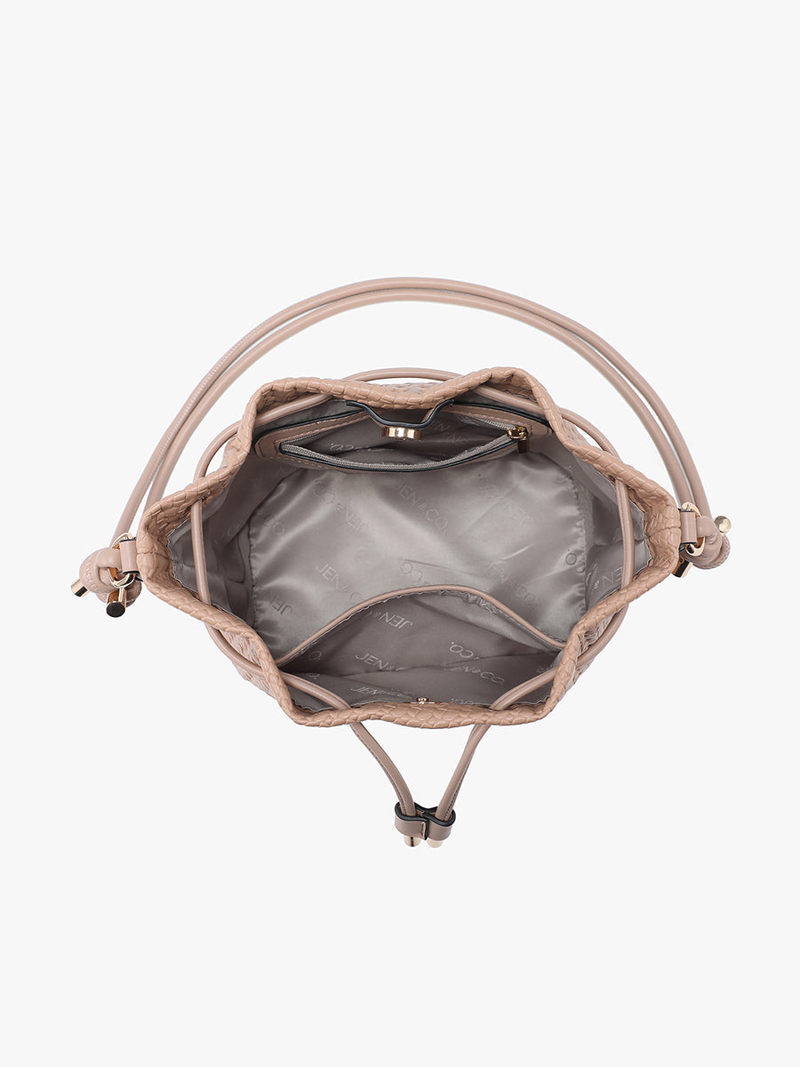 Elliana Vegan Faux Woven Bucket Bag - Jen & Co. vegan handbag