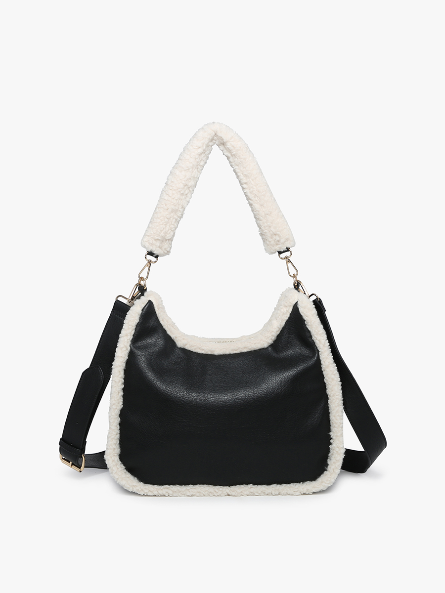 Reece Vegan Sherpa Trim Satchel Black - Jen & Co. vegan handbag