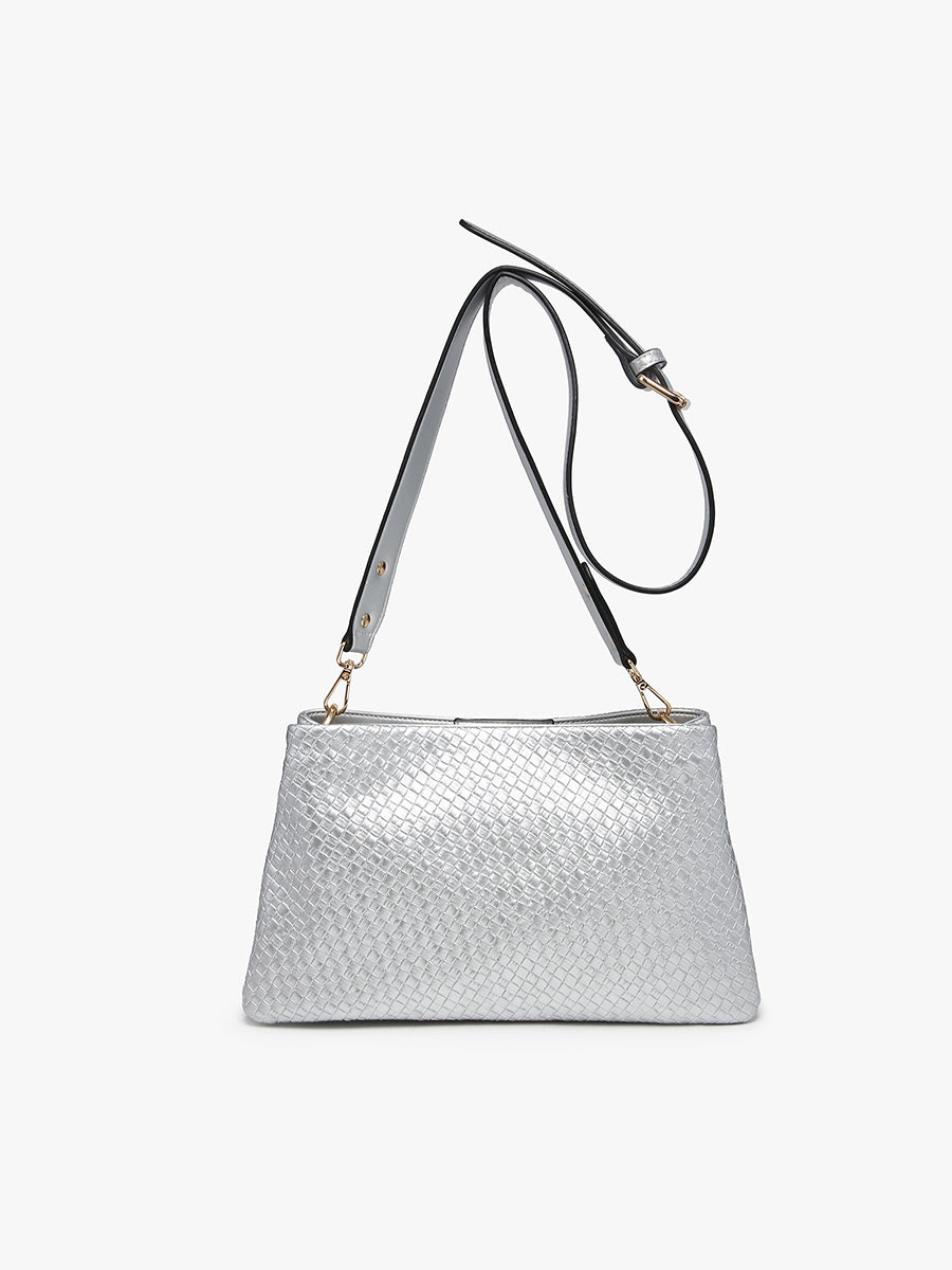 Hallie Vegan Faux Woven Crossbody Silver - Jen & Co. vegan handbag