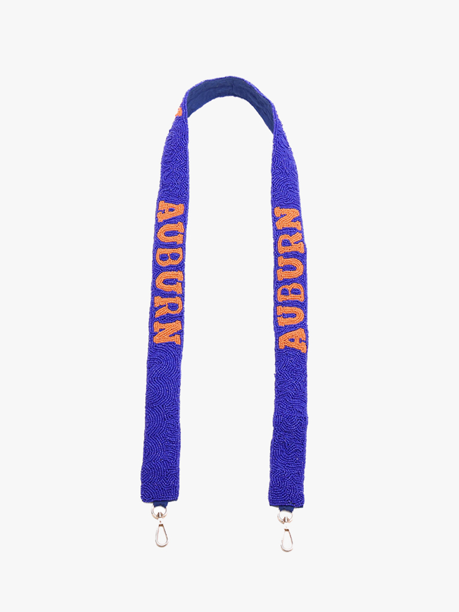 Beaded Guitar Strap Auburn-Blue - Jen & Co. vegan handbag