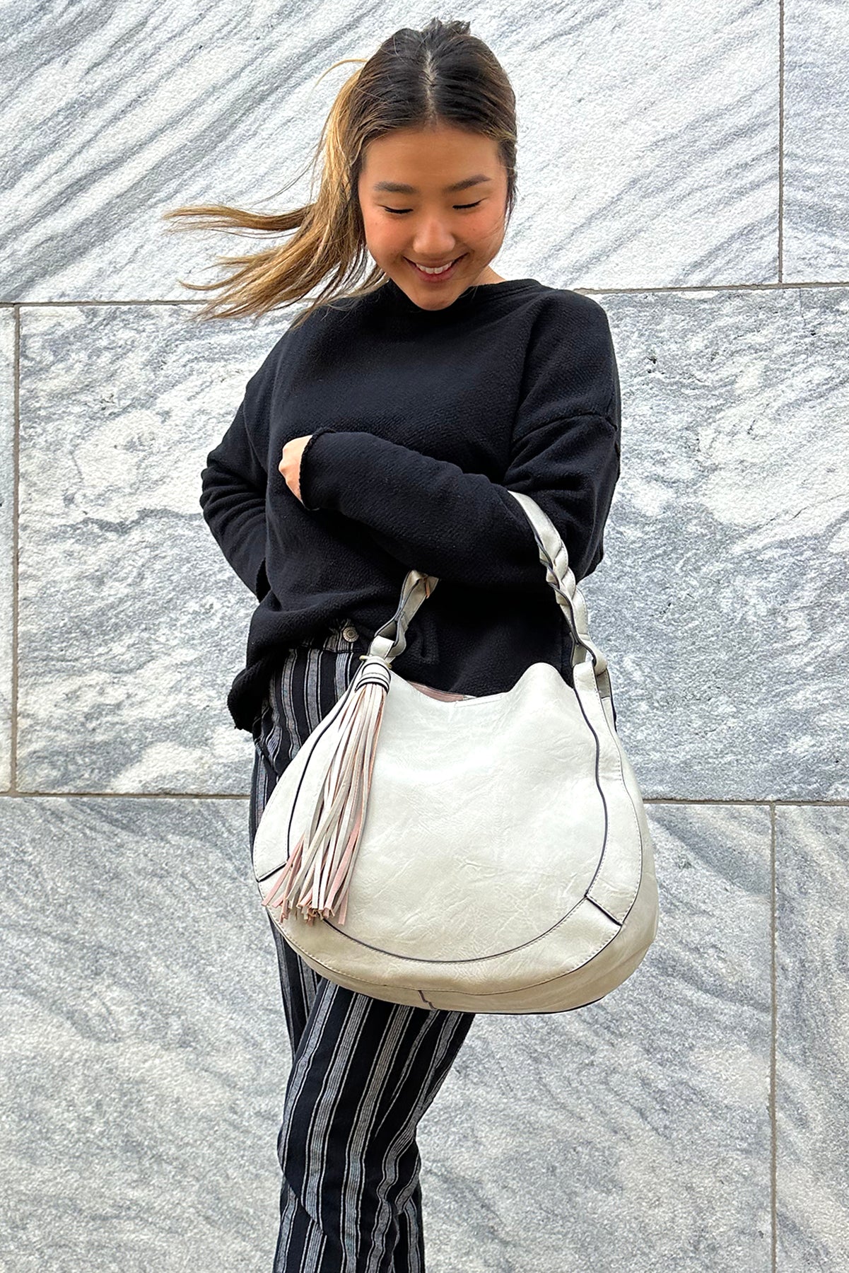 Eloise Vegan Large Tassel Hobo - Jen & Co. vegan handbag