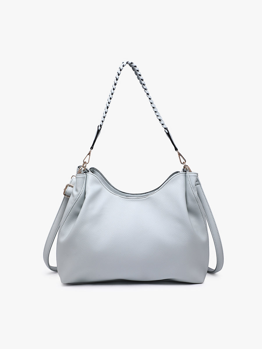 Grace Vegan Whipstitch Tote Grey-Blue - Jen & Co. vegan handbag