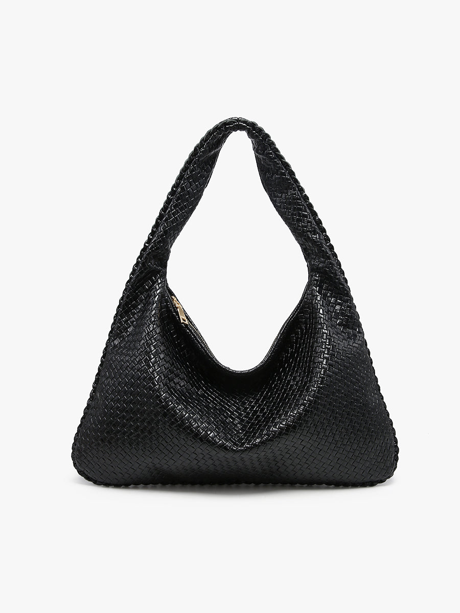 Kehlani Vegan Faux Woven Hobo Black - Jen & Co. vegan handbag