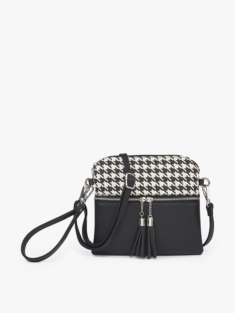 Tara Houndstooth Crossbody Black - Jen & Co. vegan handbag
