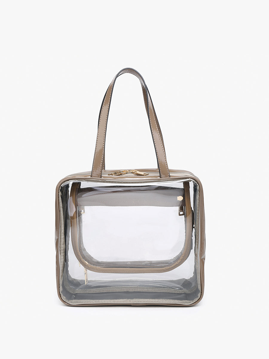 Rae Clear Cosmetic Bag Taupe - Jen & Co. vegan handbag