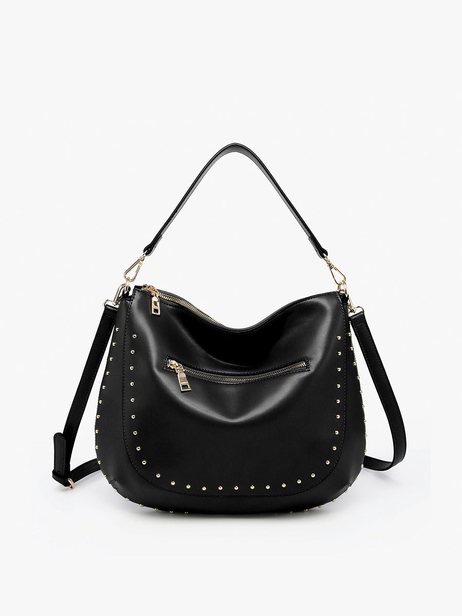 Aurelia Vegan Studded Hobo Black - Jen & Co. vegan handbag
