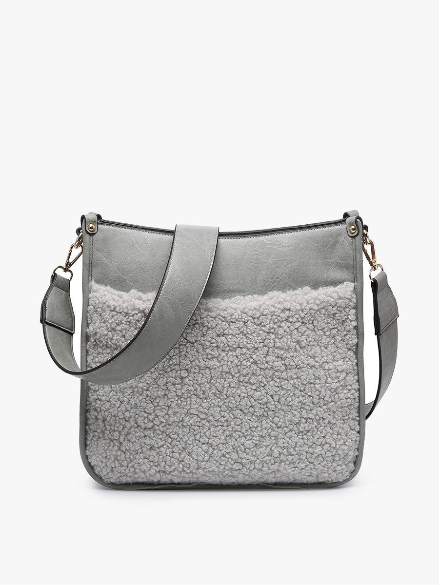 Chloe Vegan Teddy Crossbody Grey - Jen & Co. vegan handbag
