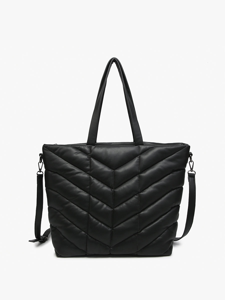 Brinley Vegan Quilted Chevron Tote Black - Jen & Co. vegan handbag