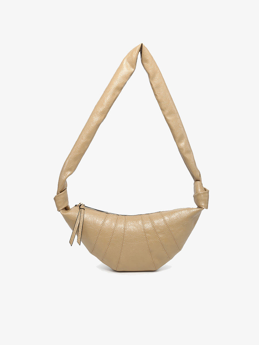 Kara Vegan Croissant Sling Bag Taupe - Jen & Co. vegan handbag