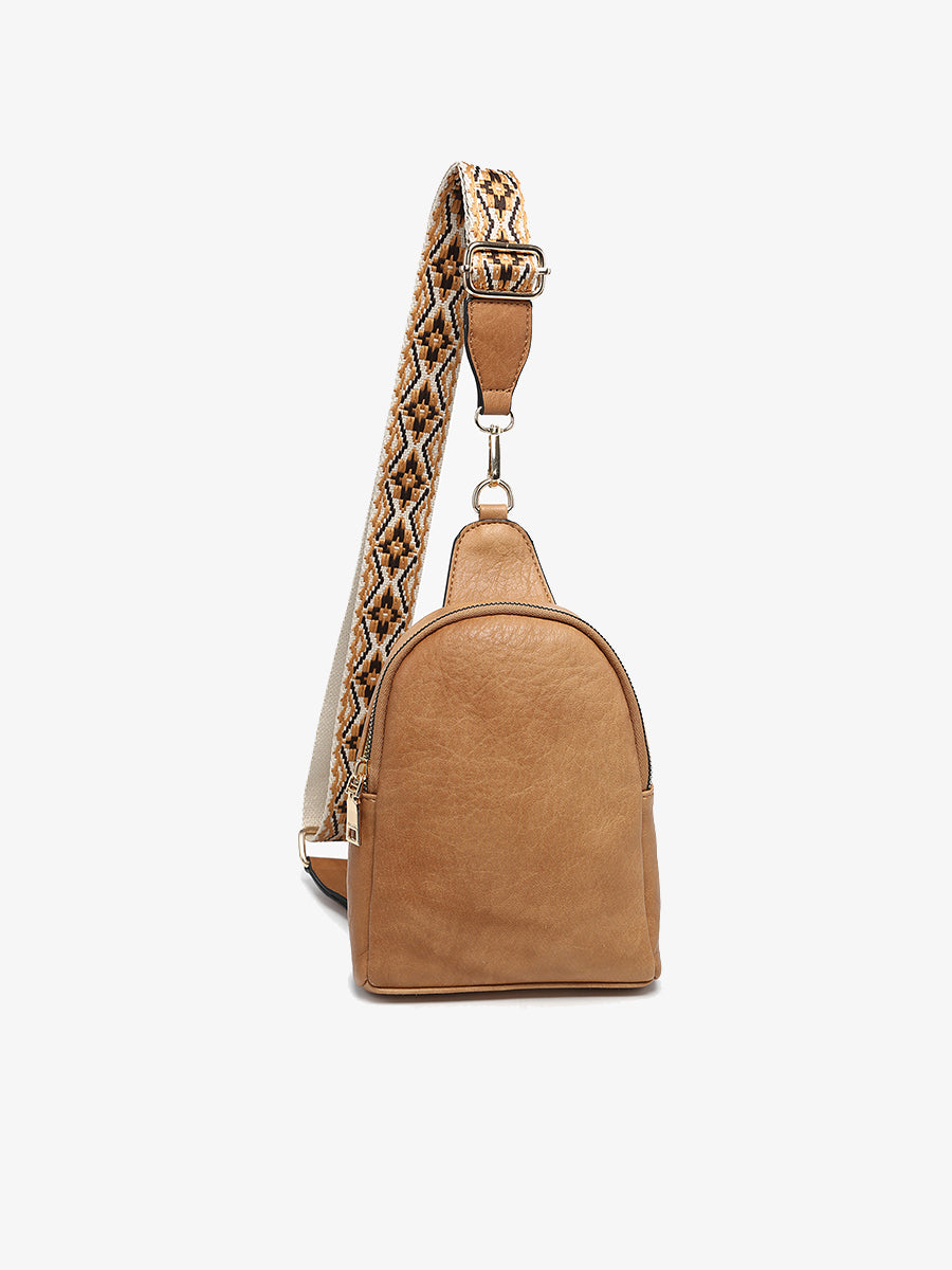 Ellen Vegan Guitar Strap Sling Bag Caramel - Jen & Co. vegan handbag