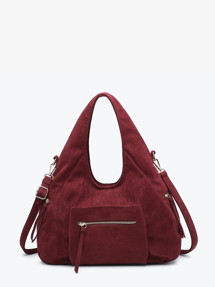 Heidi Vegan Suede Hobo Cherry Lacquer - Jen & Co. vegan handbag