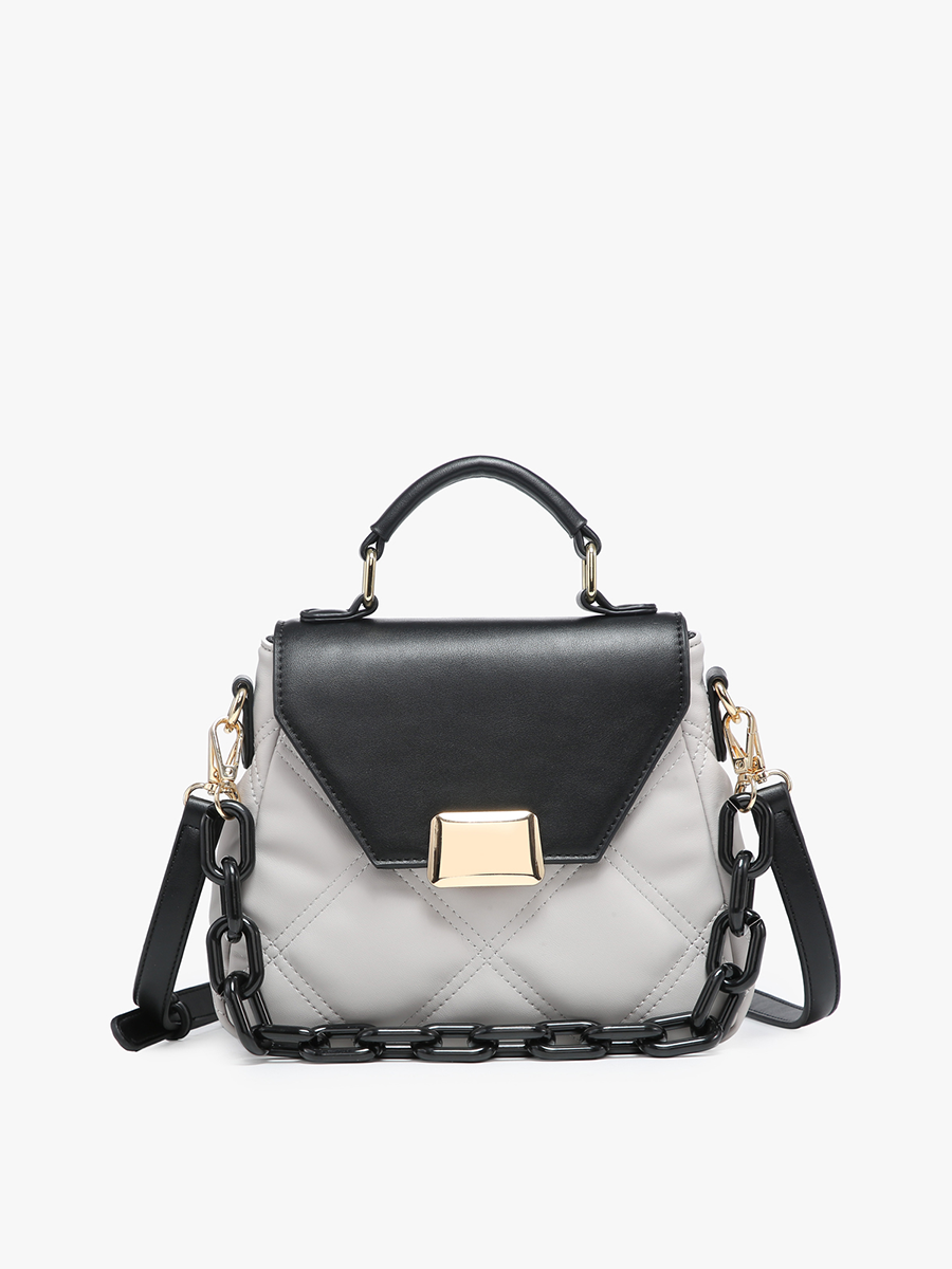 Ollie Vegan Quilted Crossbody Black Grey - Jen & Co. vegan handbag