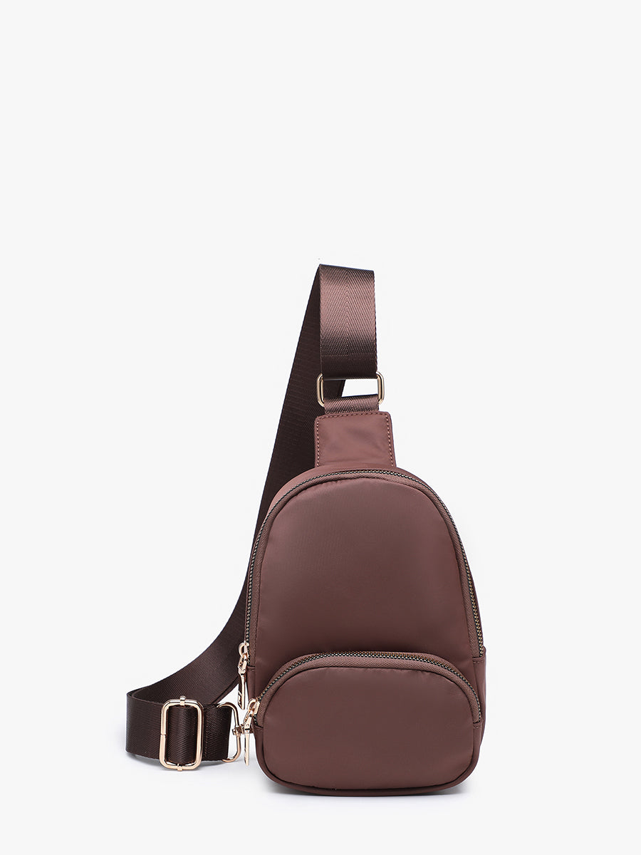 Michelle Nylon Sling Bag Chocolate - Jen & Co. vegan handbag