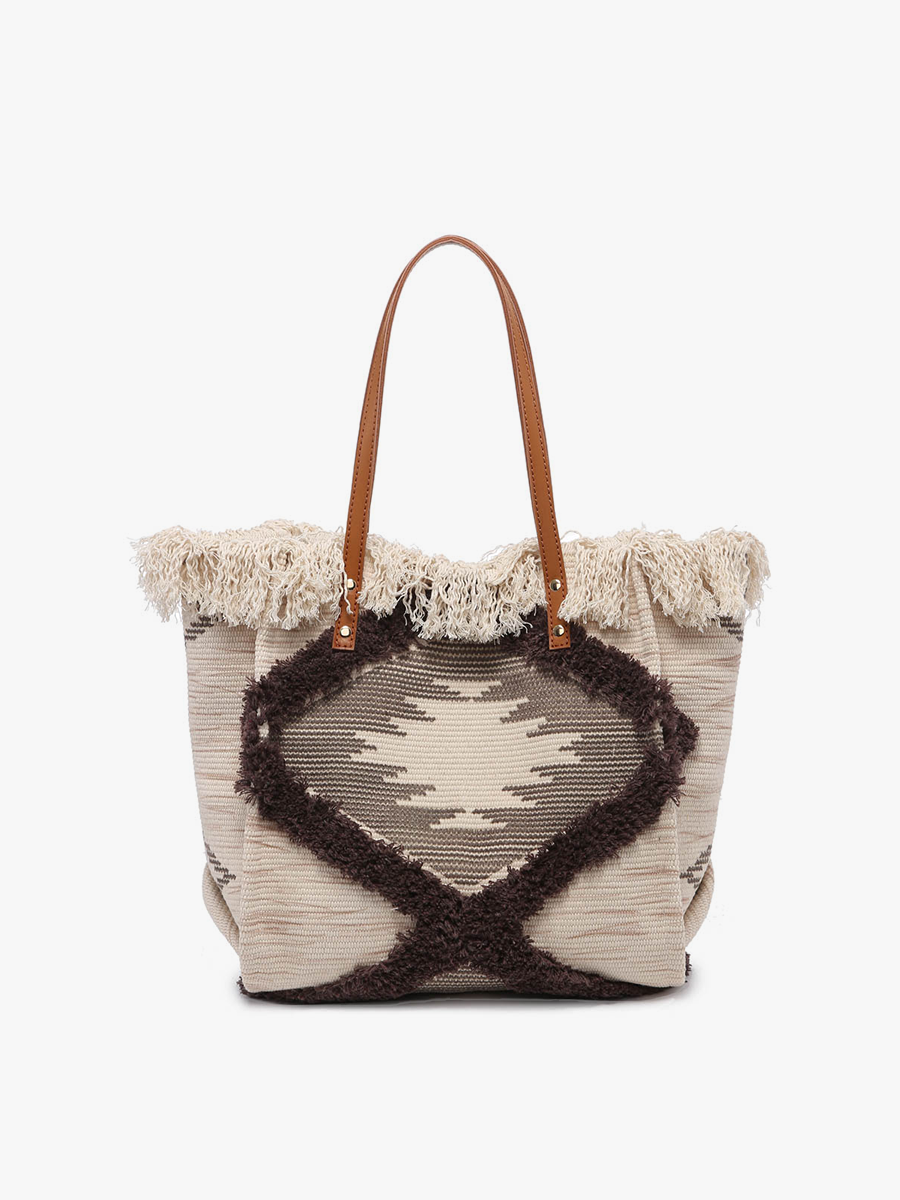 Madison Woven Tote Black Natural - Jen & Co. vegan handbag