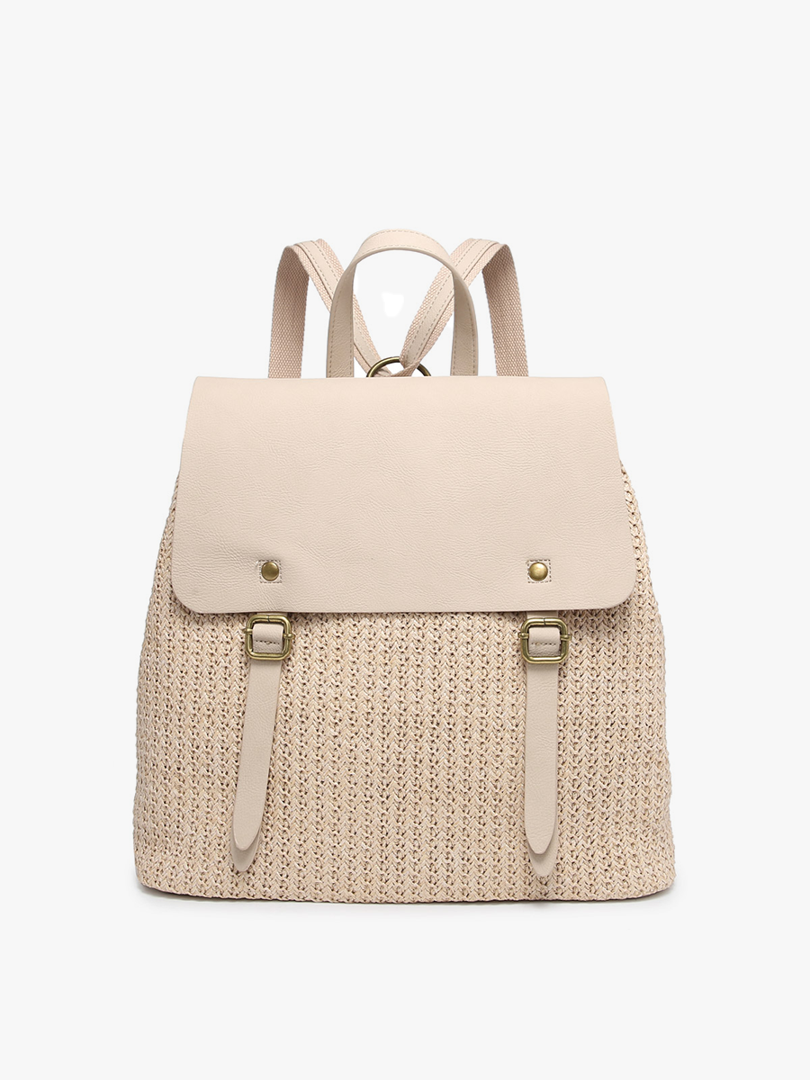 Faye Vegan Woven Backpack Natural - Jen & Co. vegan handbag