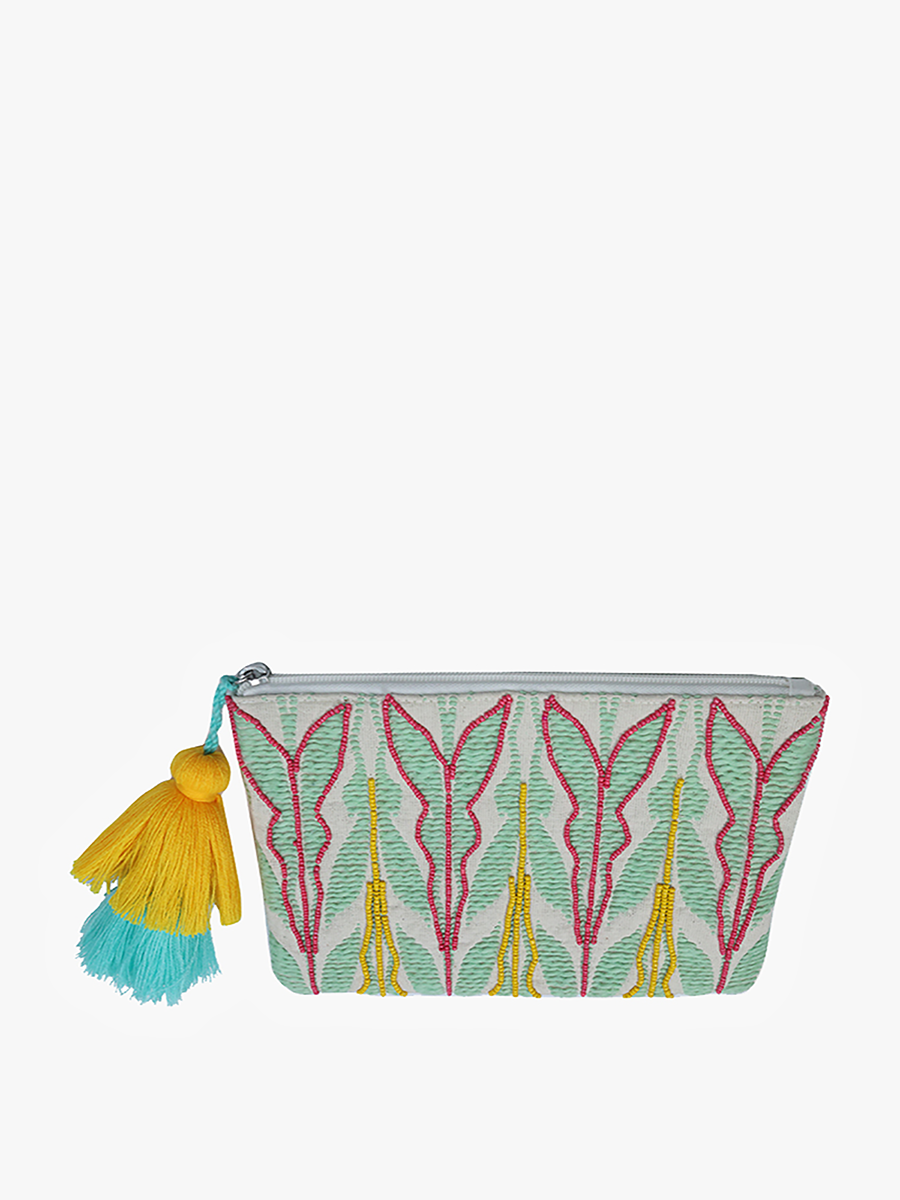 Faith Printed Cotton Pouch Sage Pink - Jen & Co. vegan handbag