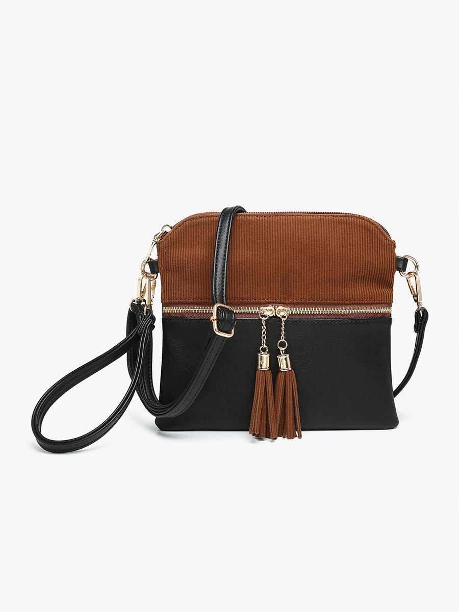 Tara Corduroy Crossbody Black Brown - Jen & Co. vegan handbag