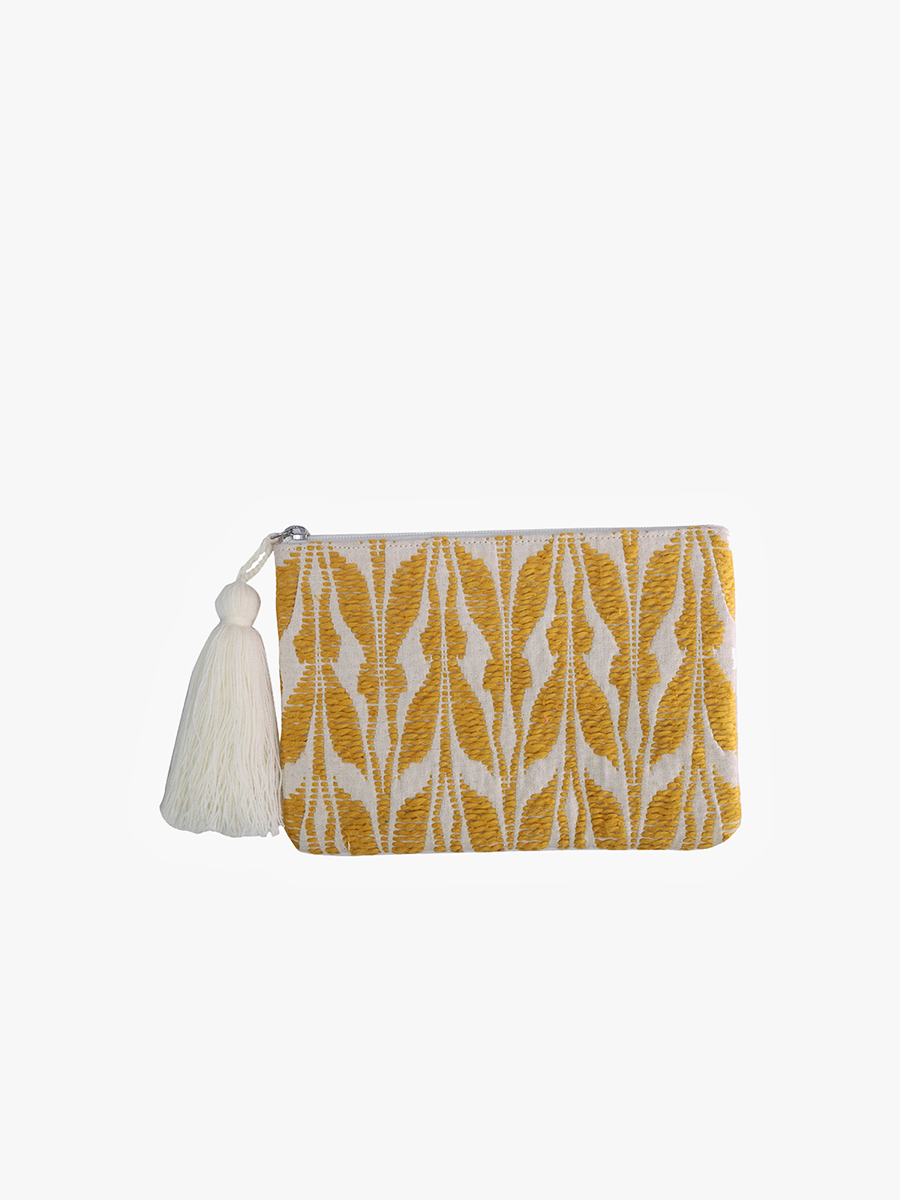 Faith Printed Cotton Pouch Yellow - Jen & Co. vegan handbag