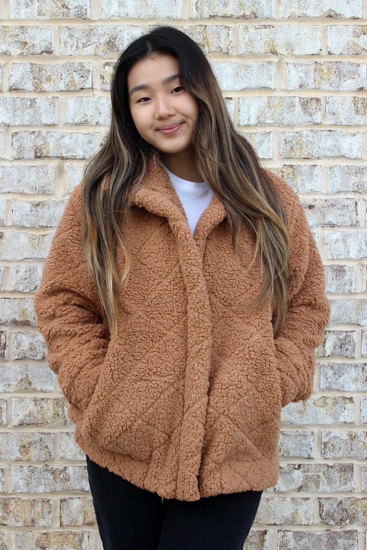 Candie Diamond Sherpa Jacket Tan - Jen & Co. vegan handbag