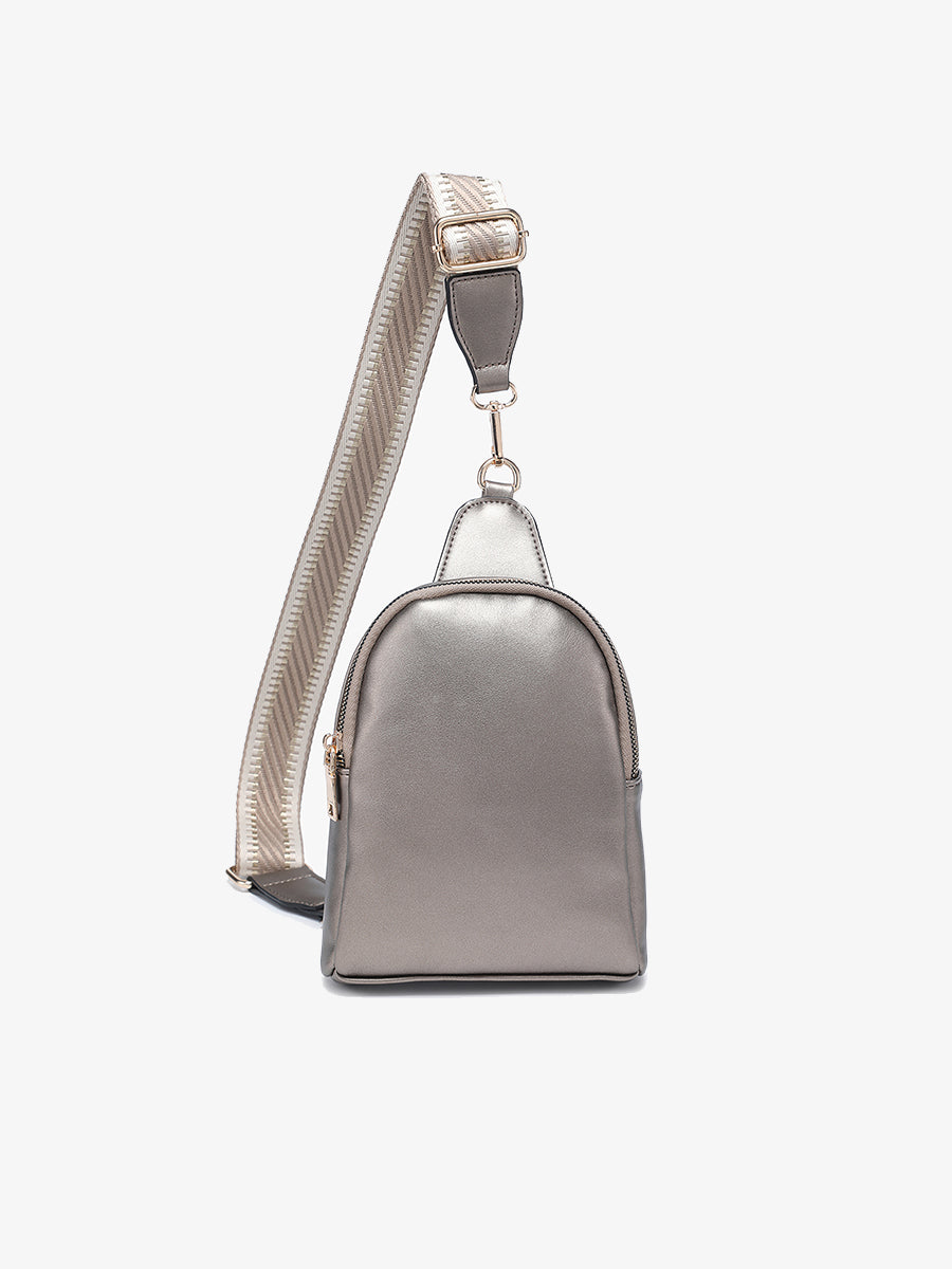 Ellen Vegan Guitar Strap Sling Bag Pewter - Jen & Co. vegan handbag