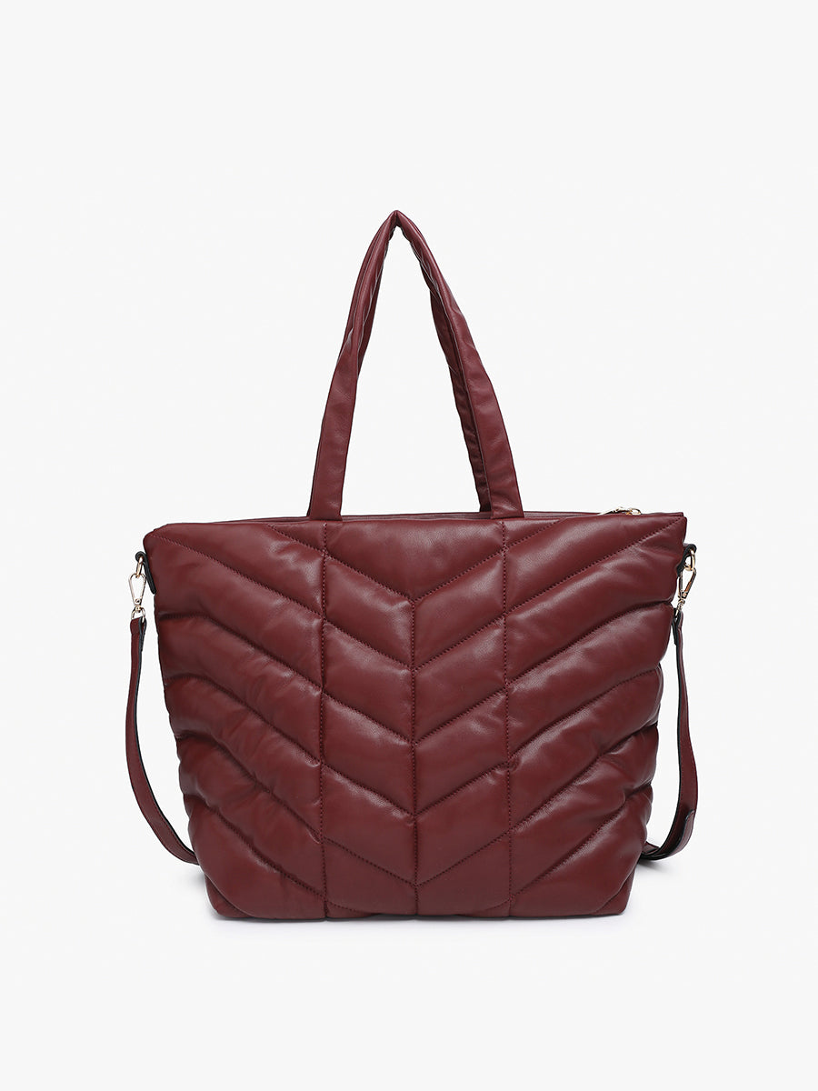 Brinley Vegan Quilted Chevron Tote Merlot - Jen & Co. vegan handbag