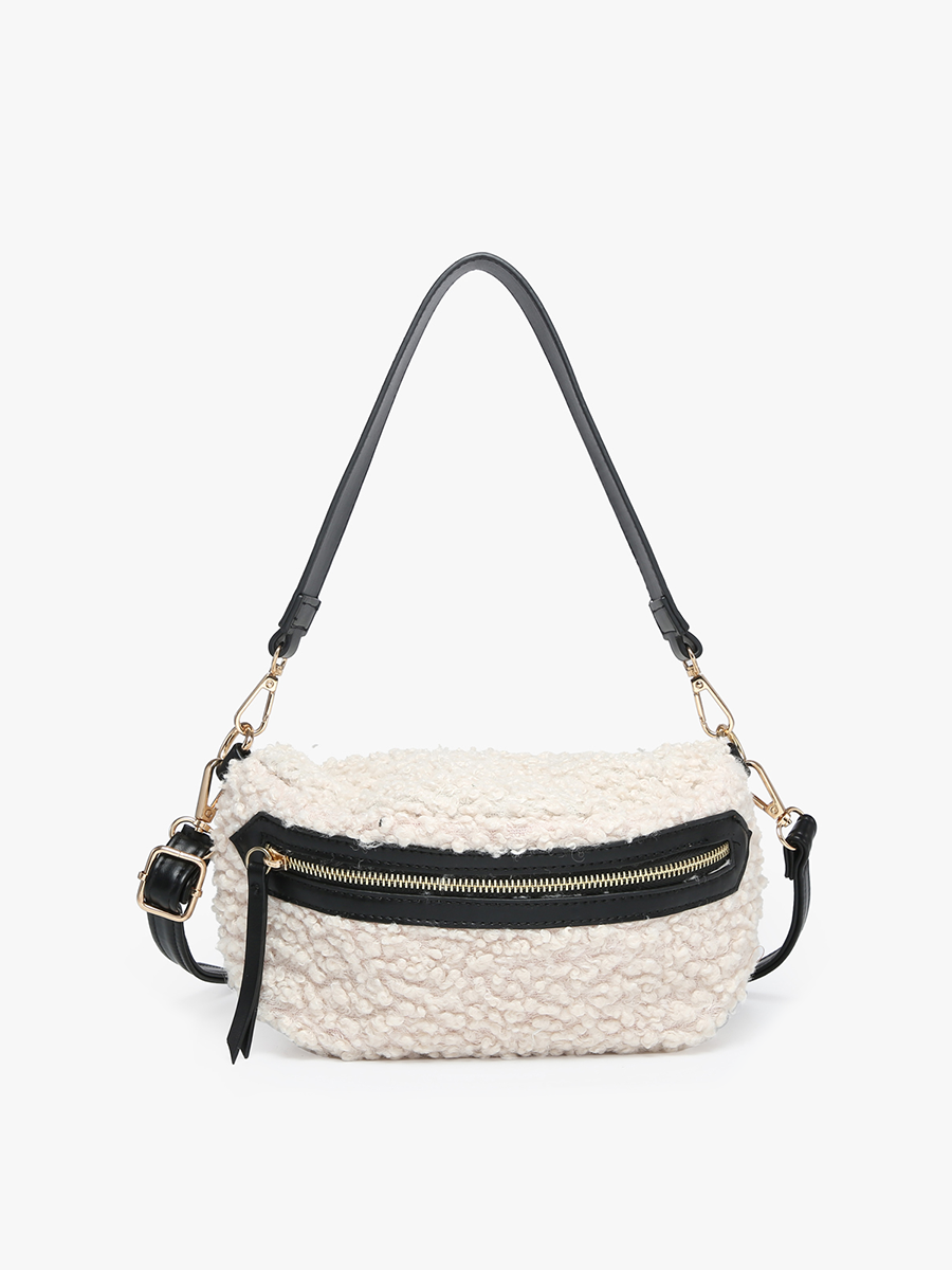 Brookie Vegan Sherpa Belt Bag Off White - Jen & Co. vegan handbag
