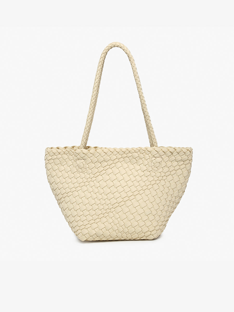 Ava Handwoven Bucket Bag/Tote Off White - Jen & Co. vegan handbag