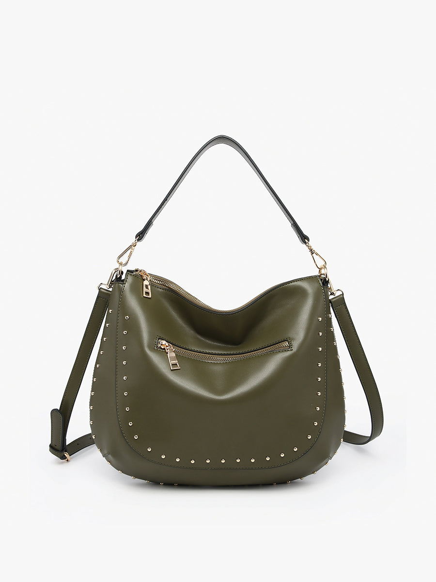 Aurelia Vegan Studded Hobo Olive - Jen & Co. vegan handbag