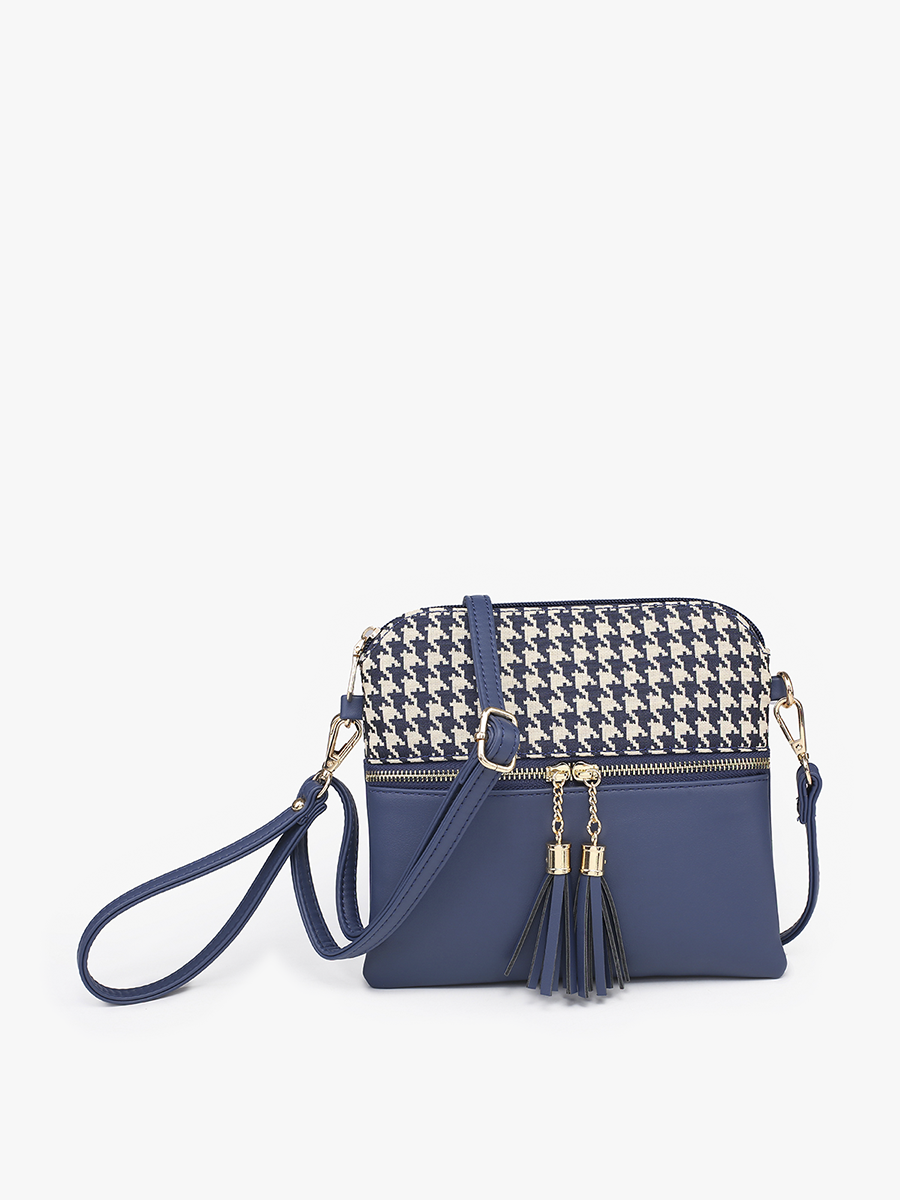 Tara Houndstooth Crossbody Blue - Jen & Co. vegan handbag