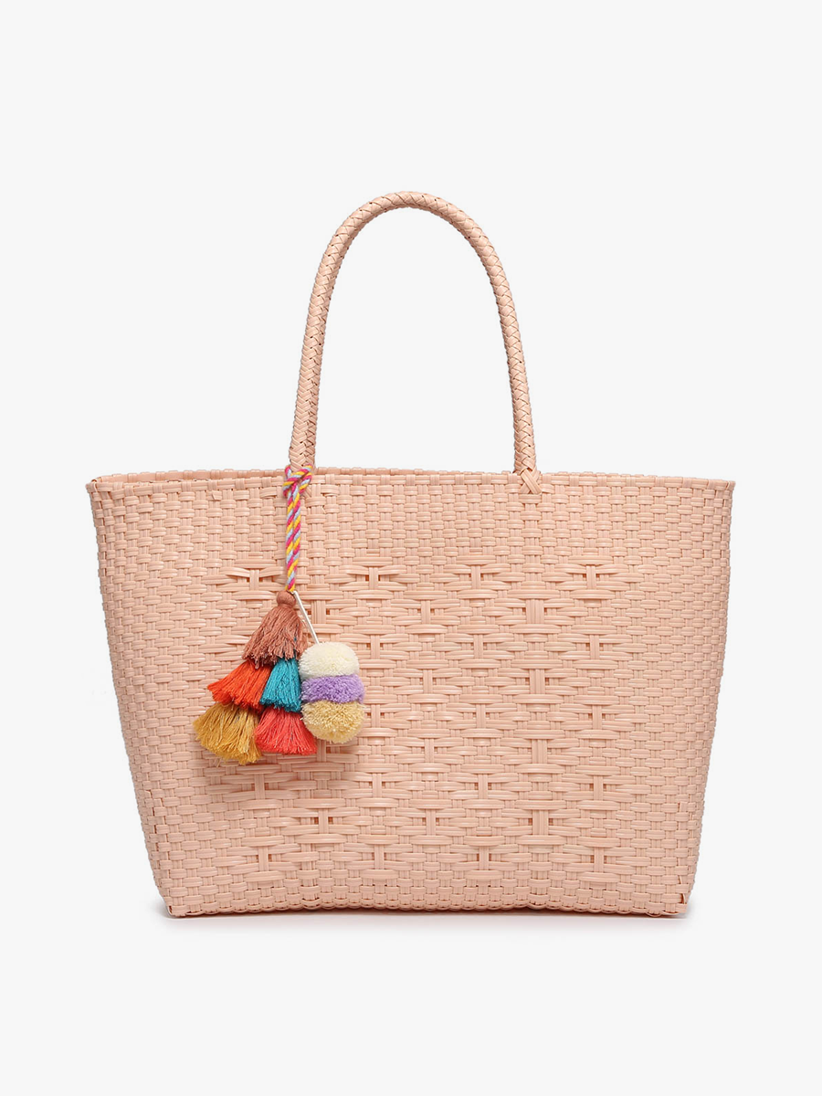 Shelby Handwoven Tote Diamond-Dark Pink - Jen & Co. vegan handbag